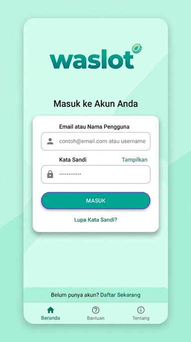 Tampilan halaman login waslot