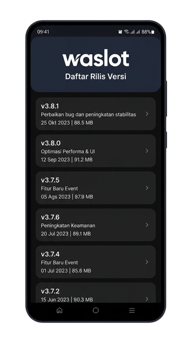 Tampilan riwayat versi waslot